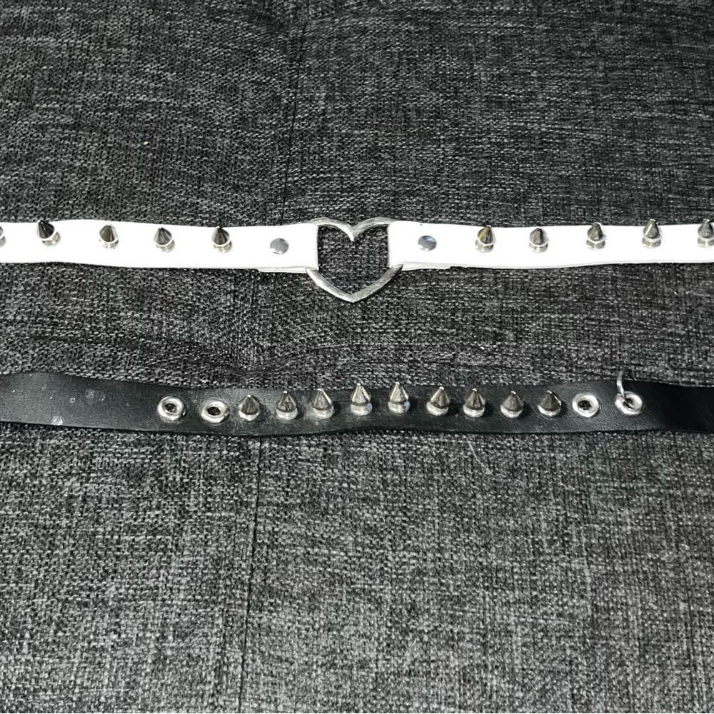 Vintage Y2K Studded Heart Choker Set - Black and White faux leather